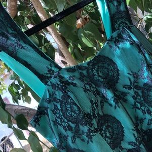 NWOT, Overlay Lace Black and Teal Dress, Size S, Girls